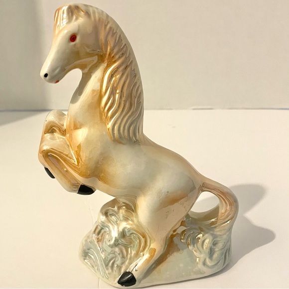 🐴🐴🤎Vintage Lusterware Ceramic Rearing Horse Figurine Iridescent Sheen Brazil - Picture 3 of 6